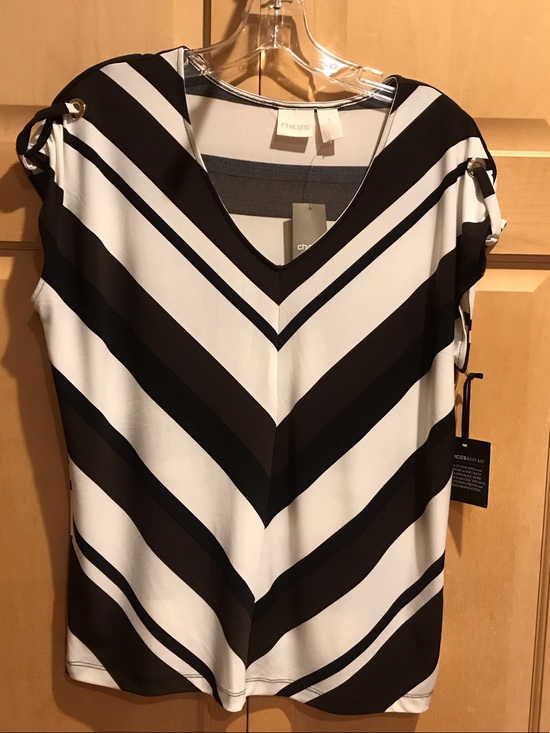 Chico's Tops - New Chico's Black, Brown, and White Chevron V-Neck Top